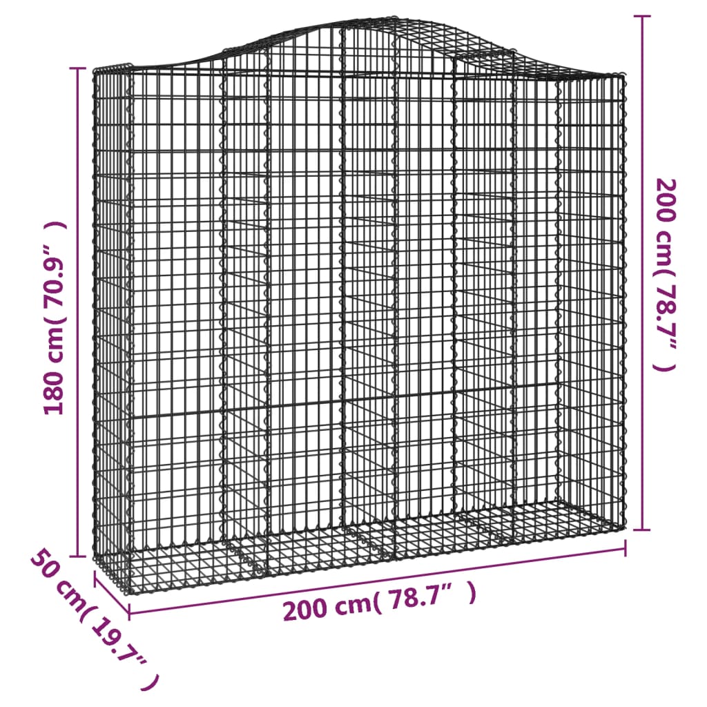 vidaXL Габионни кошници арка 9 бр 200x50x180/200 см поцинковано желязо