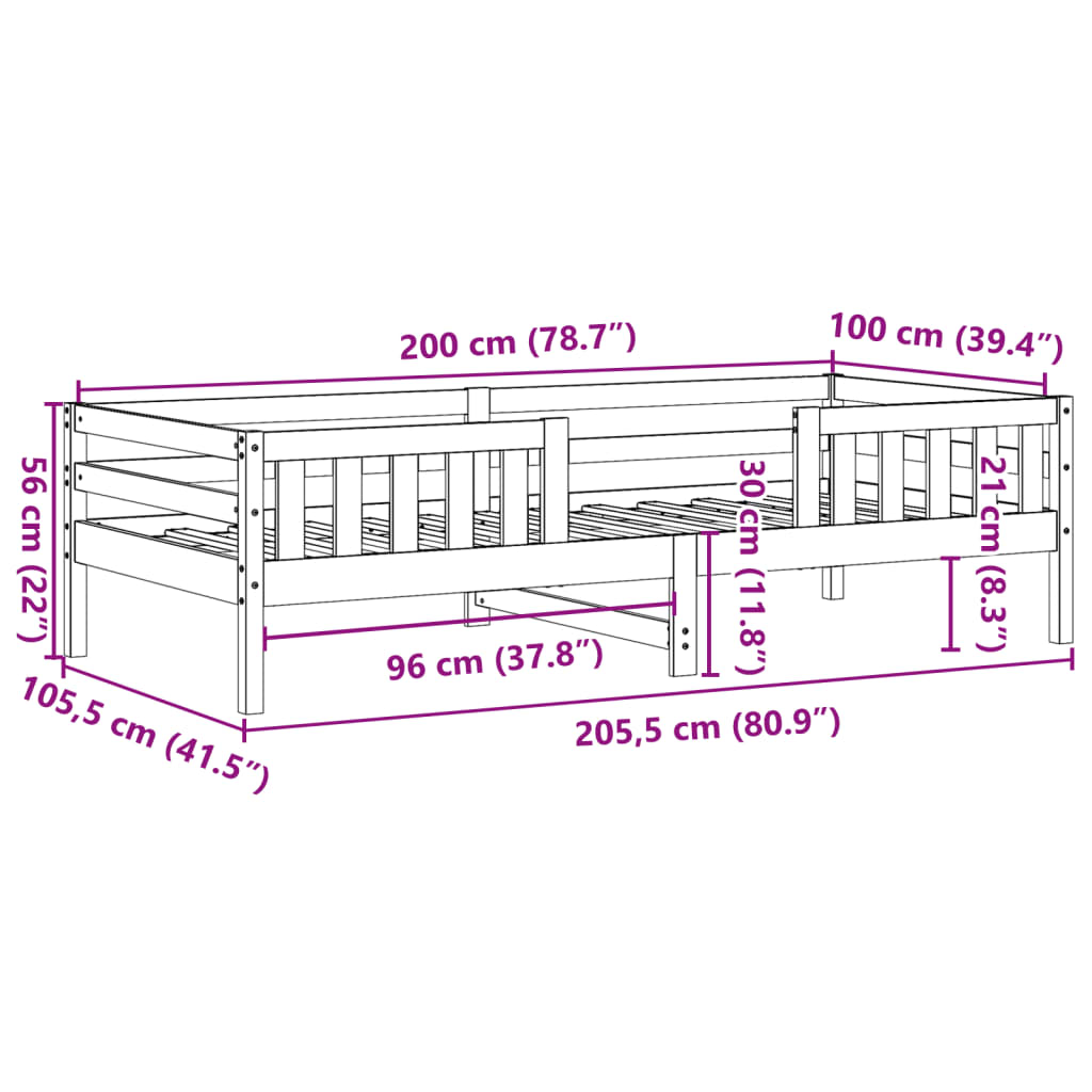 vidaXL Рамка за легло без матрак, восъчнокафяв, 100x200 см, бор масив