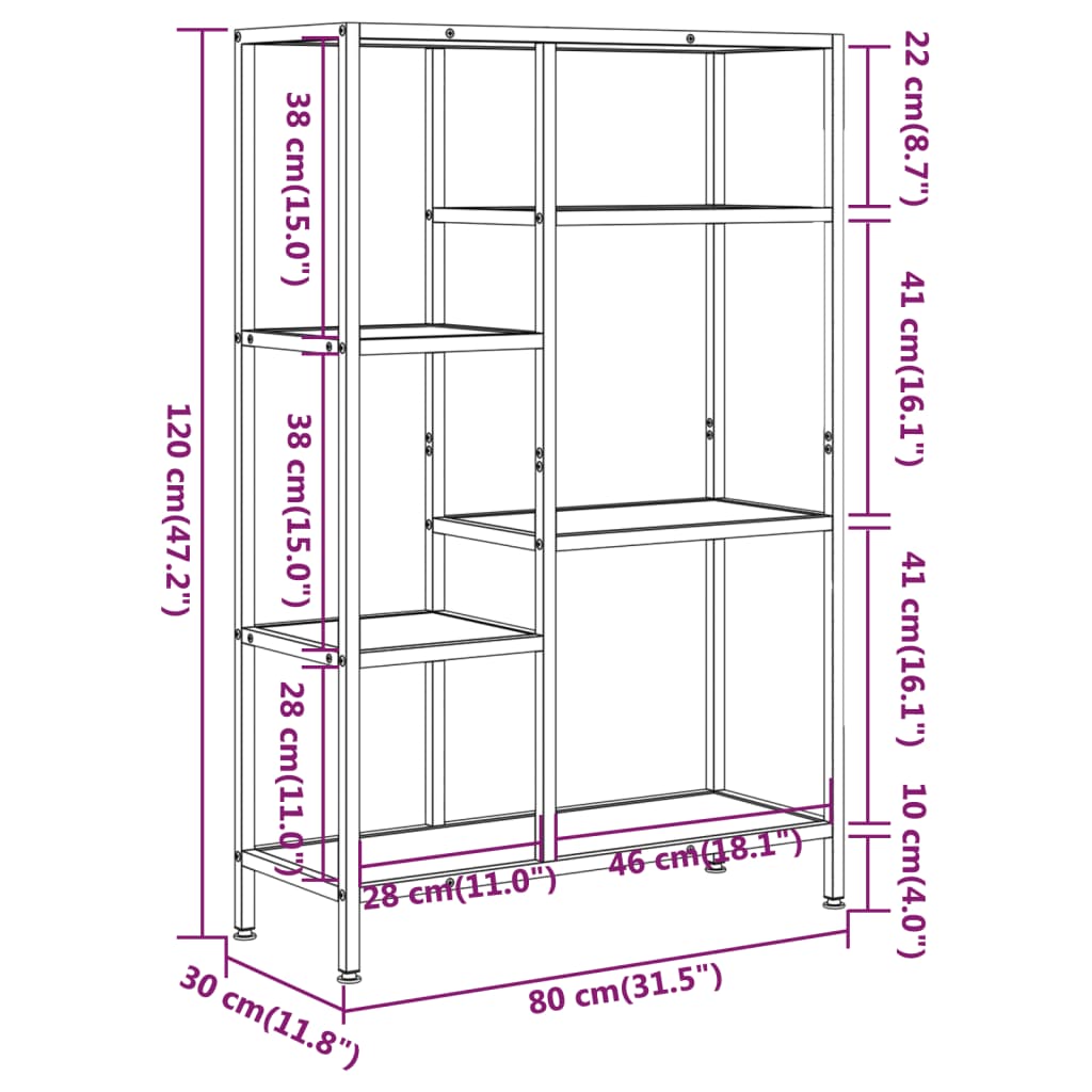 vidaXL Етажерка за книги 80x30x120 см стомана и инженерно дърво