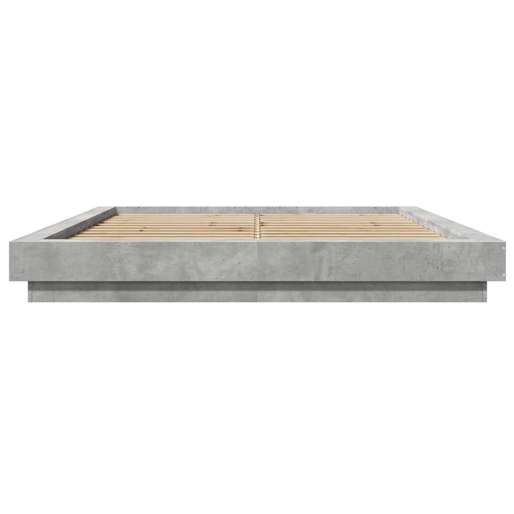 vidaXL Рамка за легло с LED осветление, бетонно сива, 160x200 см
