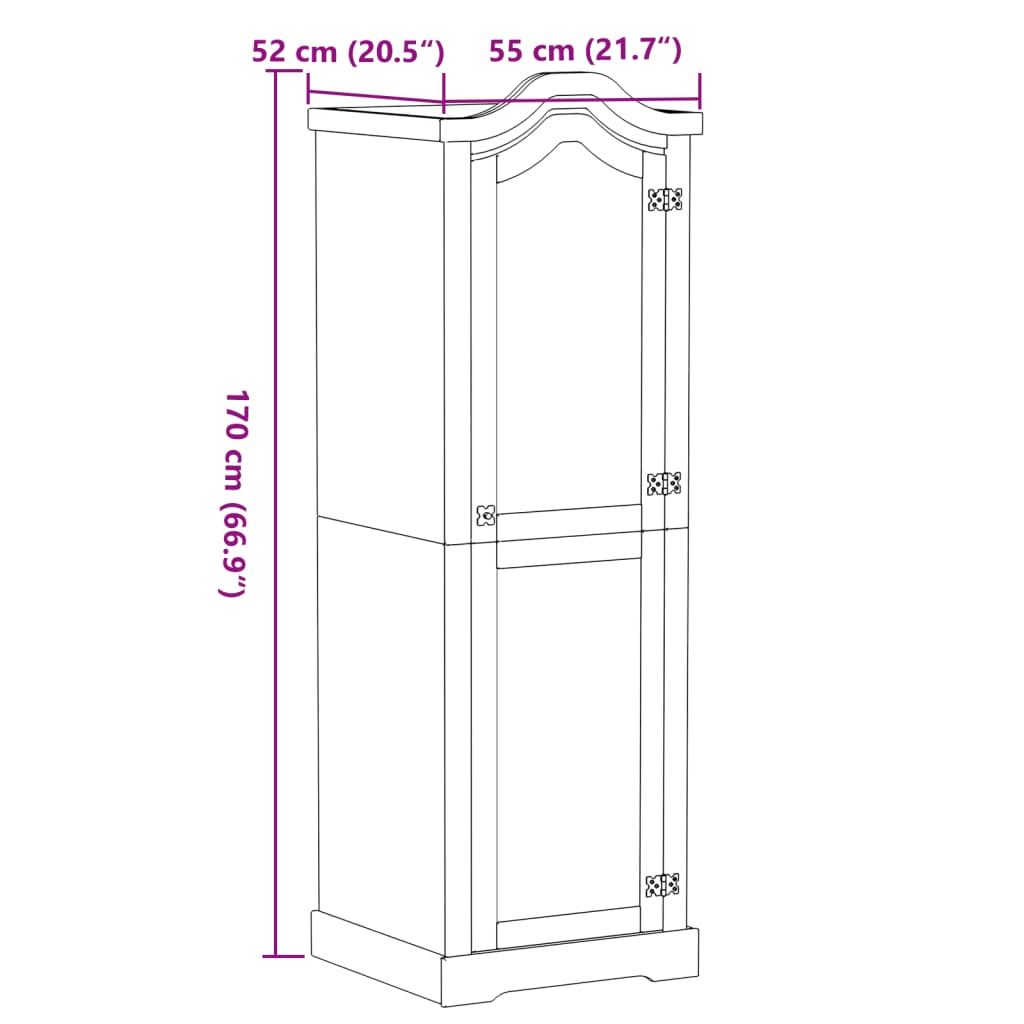 vidaXL Гардероб "Corona" 55x52x170 см бор масив