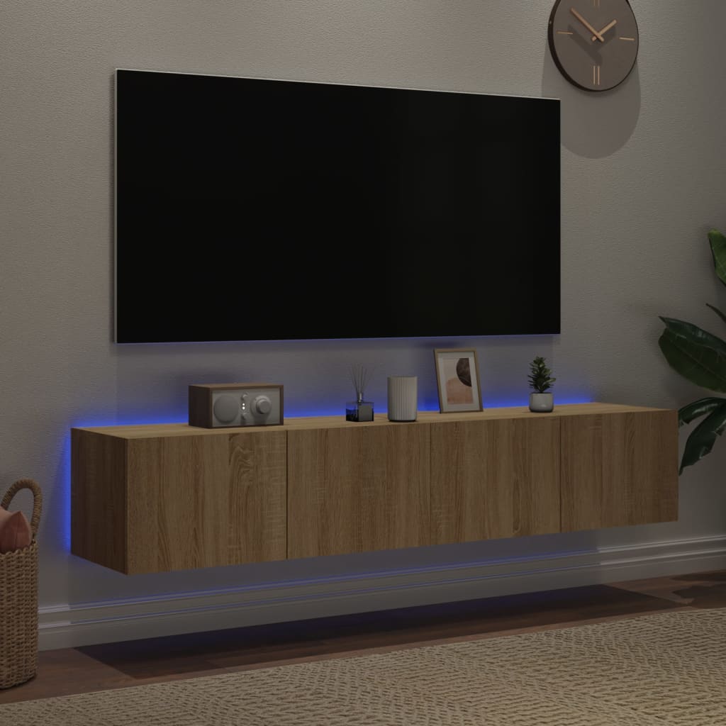 vidaXL Стенни ТВ шкафове с LED лампи, 2 бр, сонома дъб, 80x35x31 см