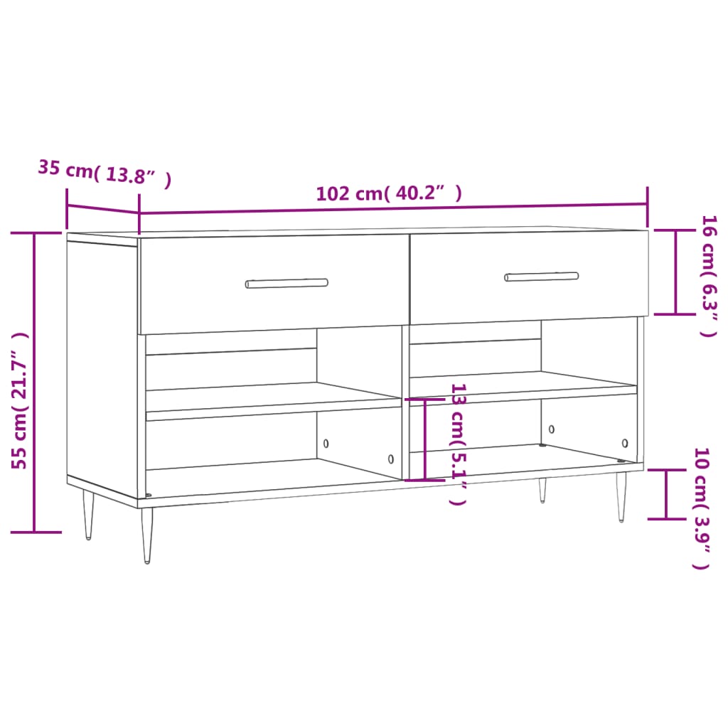 vidaXL Пейка за обувки, бетонно сив, 102x35x55 см, инженерно дърво