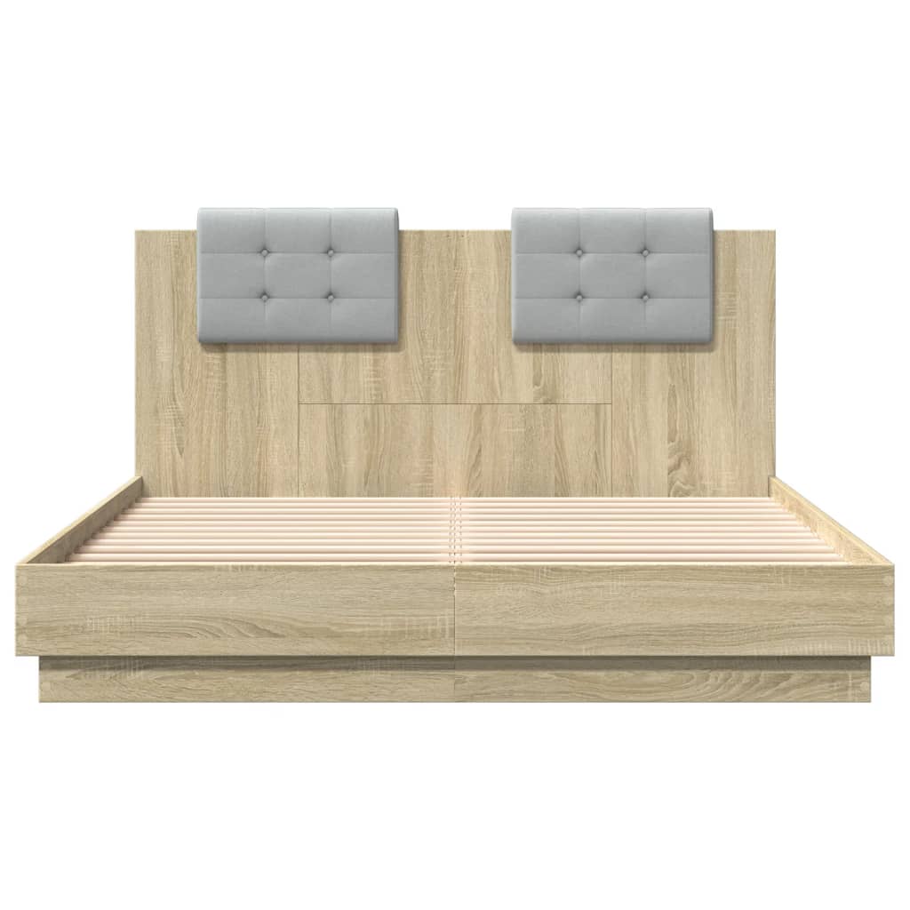vidaXL Рамка за легло с табла, дъб сонома, 150x200 см, инженерно дърво