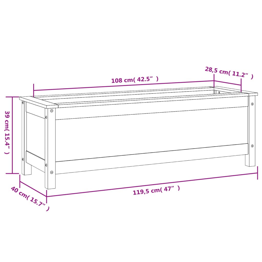 vidaXL Градинско повдигнато легло, сиво, 119,5x40x39 см, бор масив