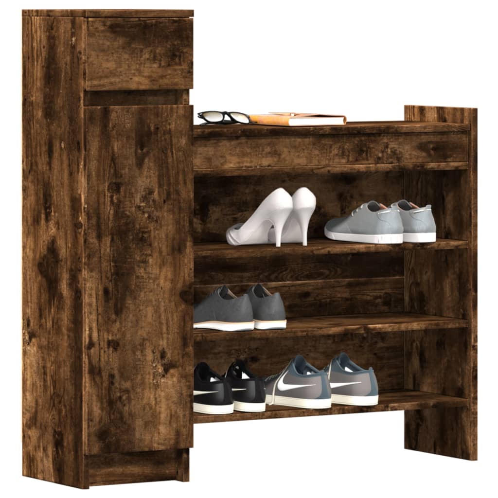 vidaXL Шкаф за обувки, опушен дъб, 100,5x28x100 см, инженерно дърво