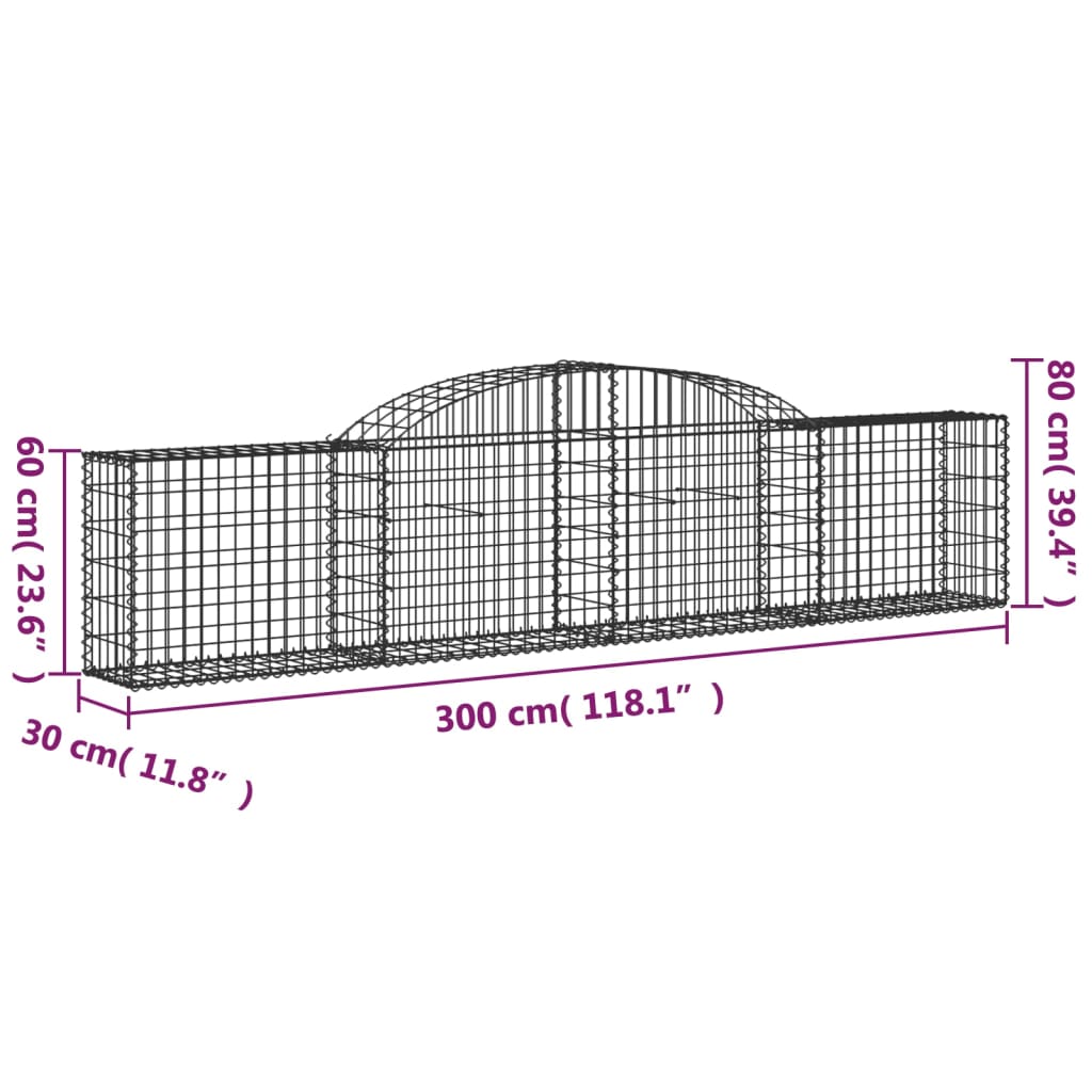 vidaXL Габионни кошници арка 5 бр 300x30x60/80 см поцинковано желязо