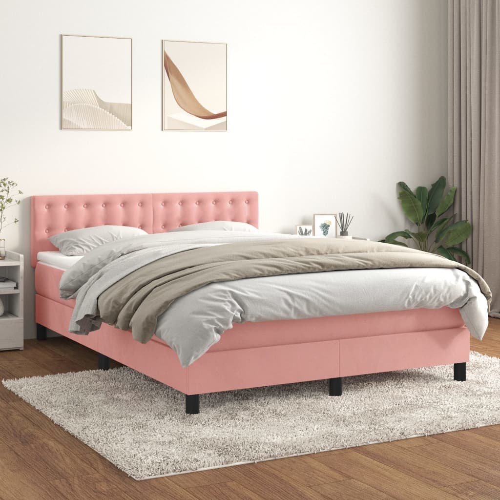 vidaXL Боксспринг легло с матрак, розово, 140x200 см, кадифе