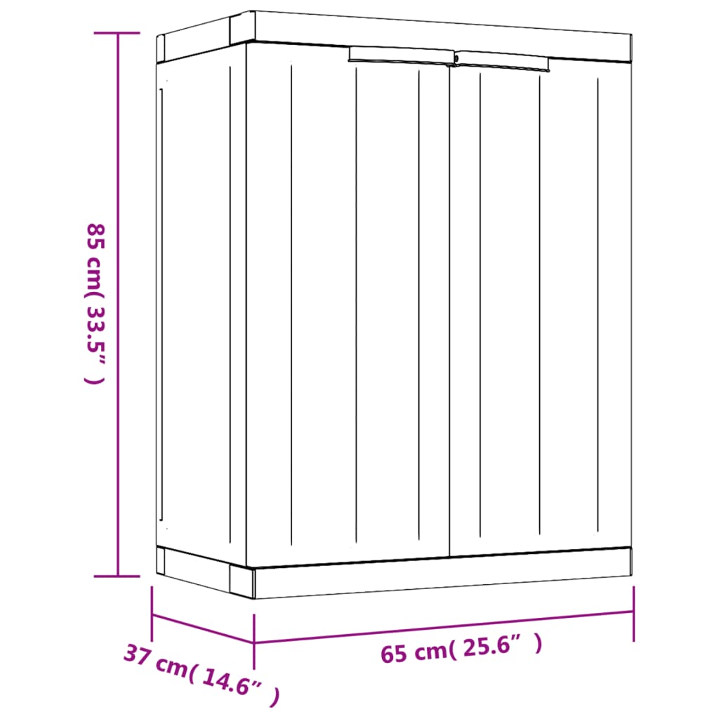 vidaXL Външен шкаф за съхранение, сиво и черно, 65x37x85 см, PP