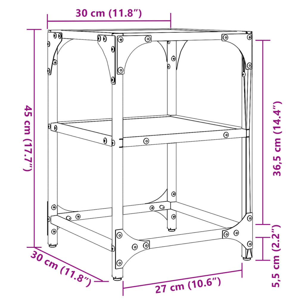 vidaXL Маси за кафе с черен стъклен плот 2 бр 30x30x45 см стомана