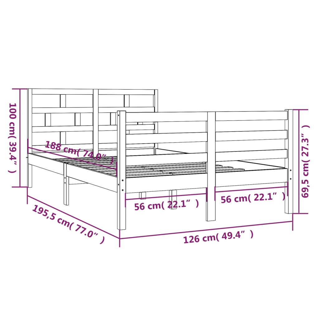 vidaXL Рамка за легло бяла масивно дърво 120x190 см 4FT Small Double