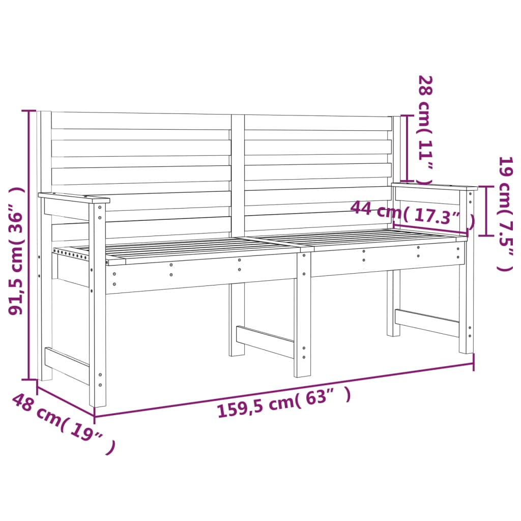 vidaXL Градинска пейка 159,5x48x91,5 см масивна дугласка дървесина