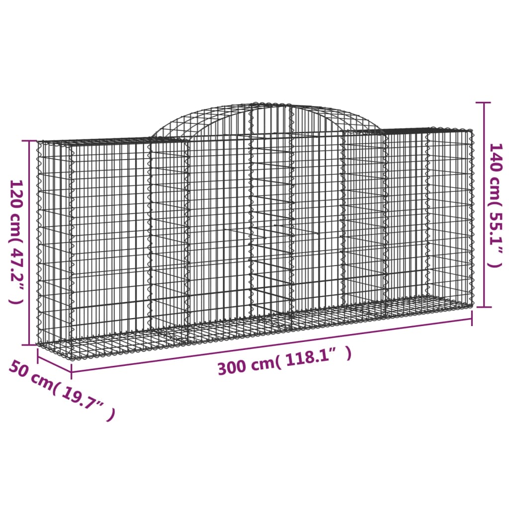 vidaXL Дъговидна габионна кошница 300x50x120/140 см поцинковано желязо