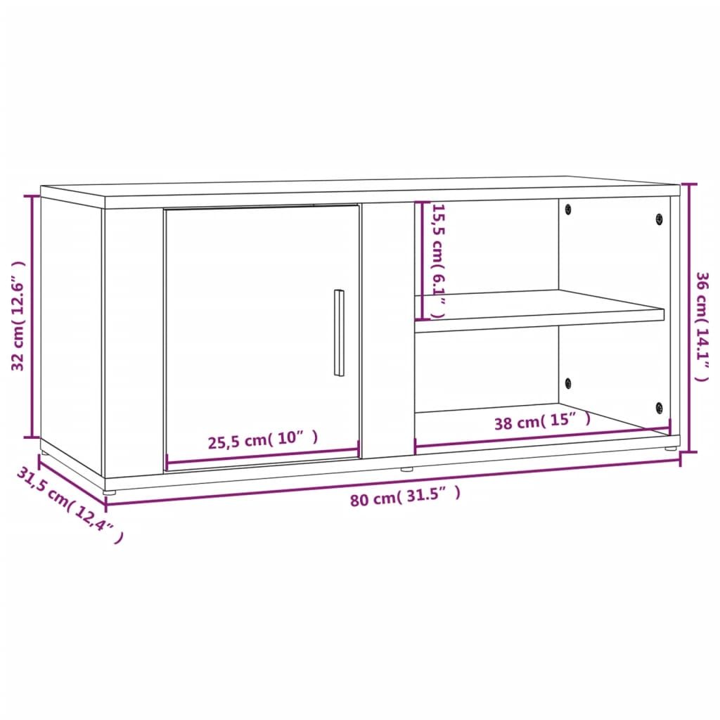 vidaXL ТВ шкаф, бетонно сив, 80x31,5x36 см, инженерно дърво