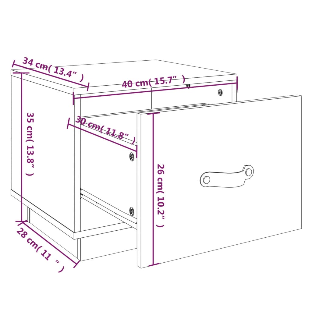 vidaXL Нощно шкафче, сиво, 40x34x35 см, борово дърво масив