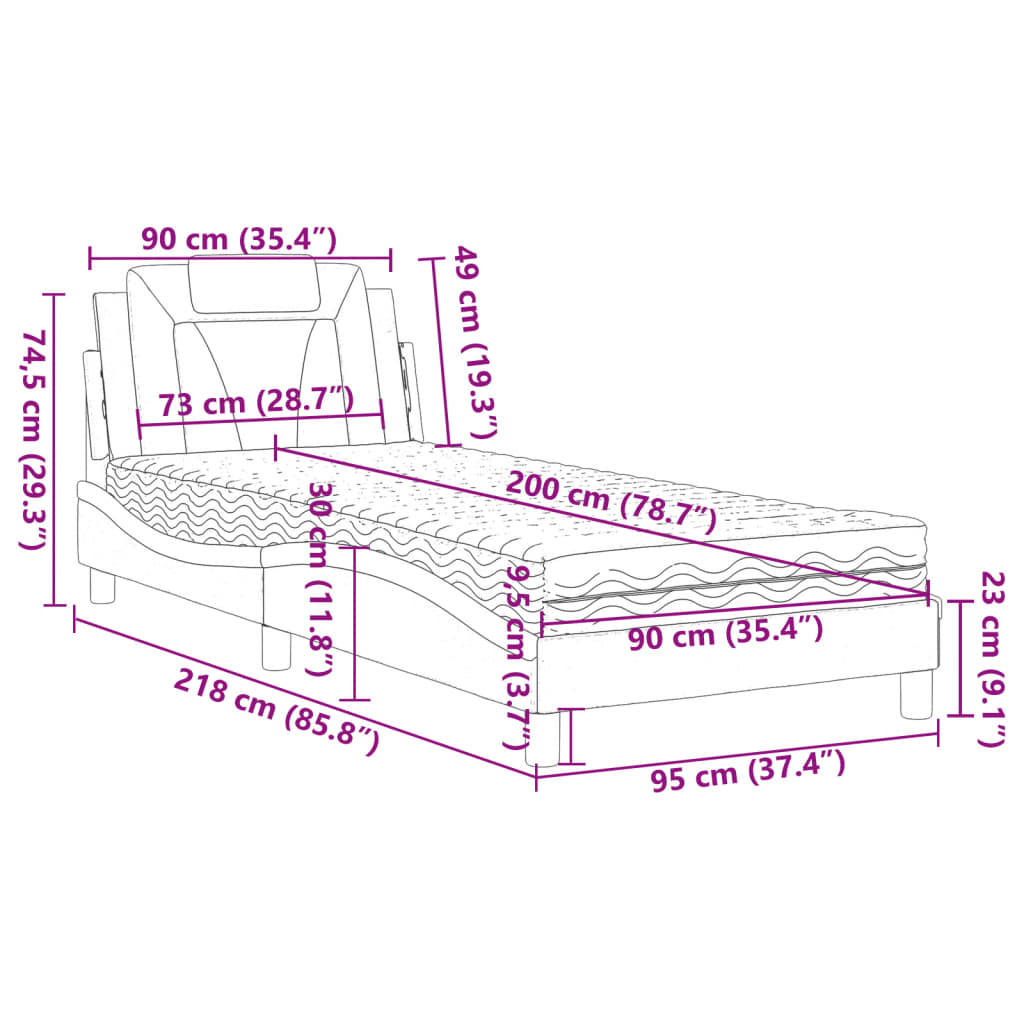 vidaXL Легло с матрак, капучино, 90x200 см, изкуствена кожа