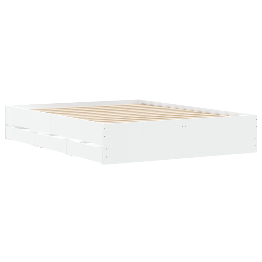 vidaXL Рамка за легло с чекмеджета, бяла, 150x200 см, инженерно дърво