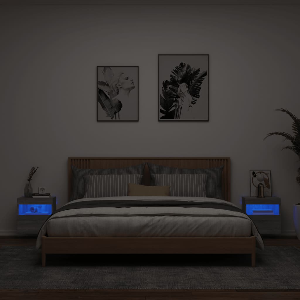 vidaXL Стенни ТВ шкафове с LED лампи, 2 бр, сив сонома, 40x30x40 см