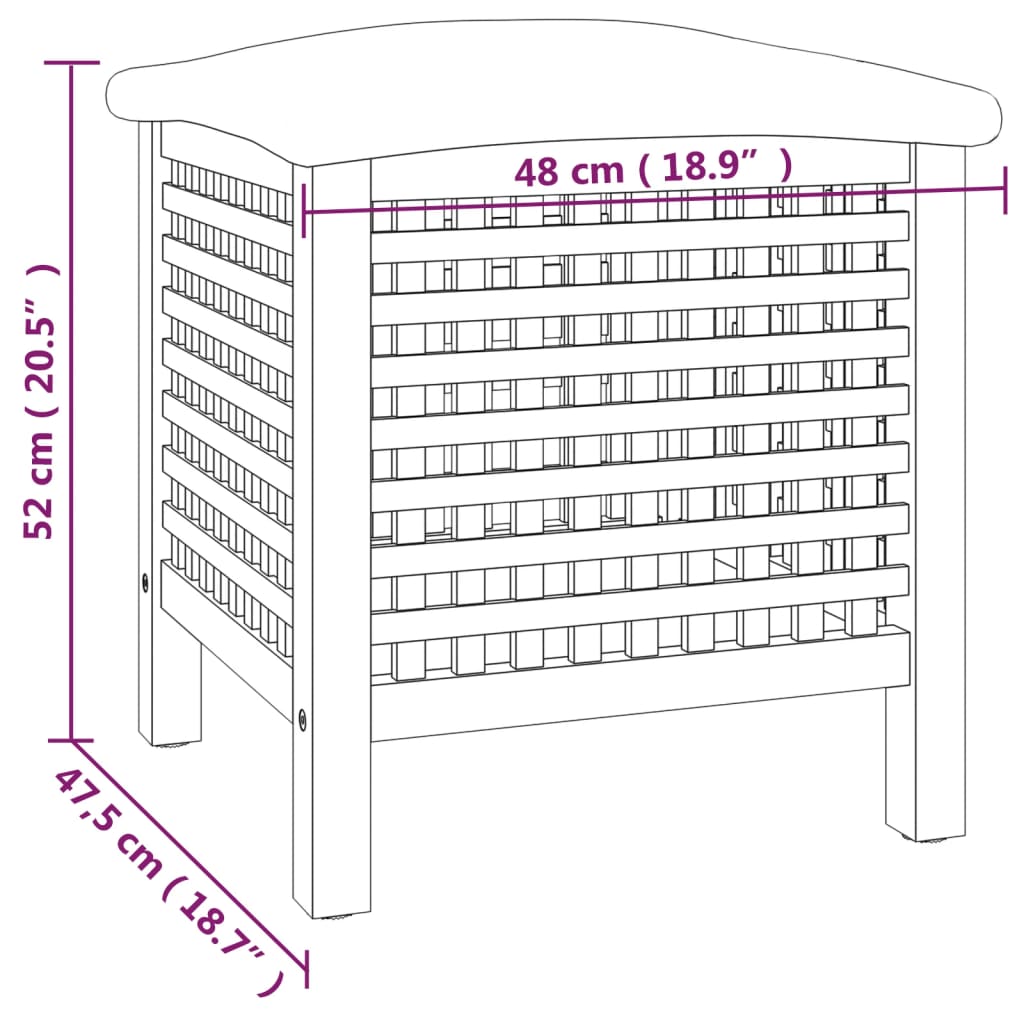 vidaXL Табуретка за баня, 48x47,5x52 см, орехово дърво масив