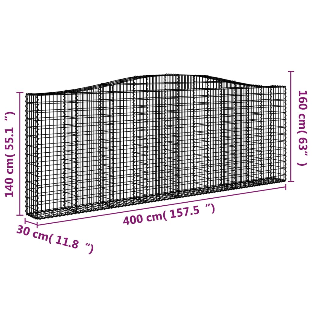 vidaXL Дъговидна габионна кошница 400x30x140/160 см поцинковано желязо