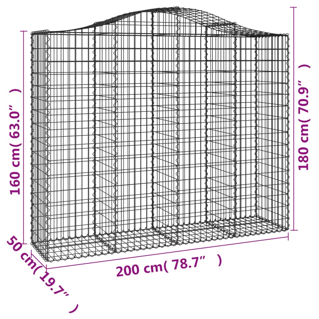 vidaXL Габионни кошници арка 12 бр 200x50x160/180см поцинковано желязо