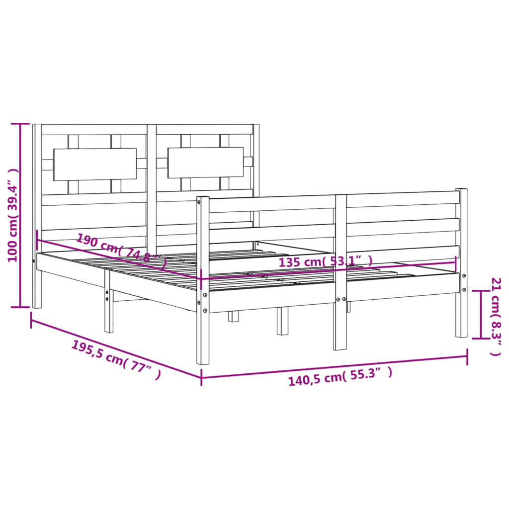 vidaXL Рамка за легло с табла бяла 4FT6 Double масивно дърво