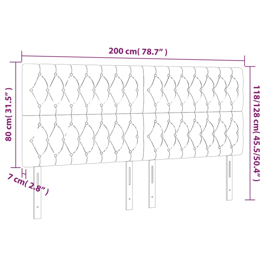 vidaXL LED горна табла за легло, светлосива, 200x7x118/128 см, кадифе