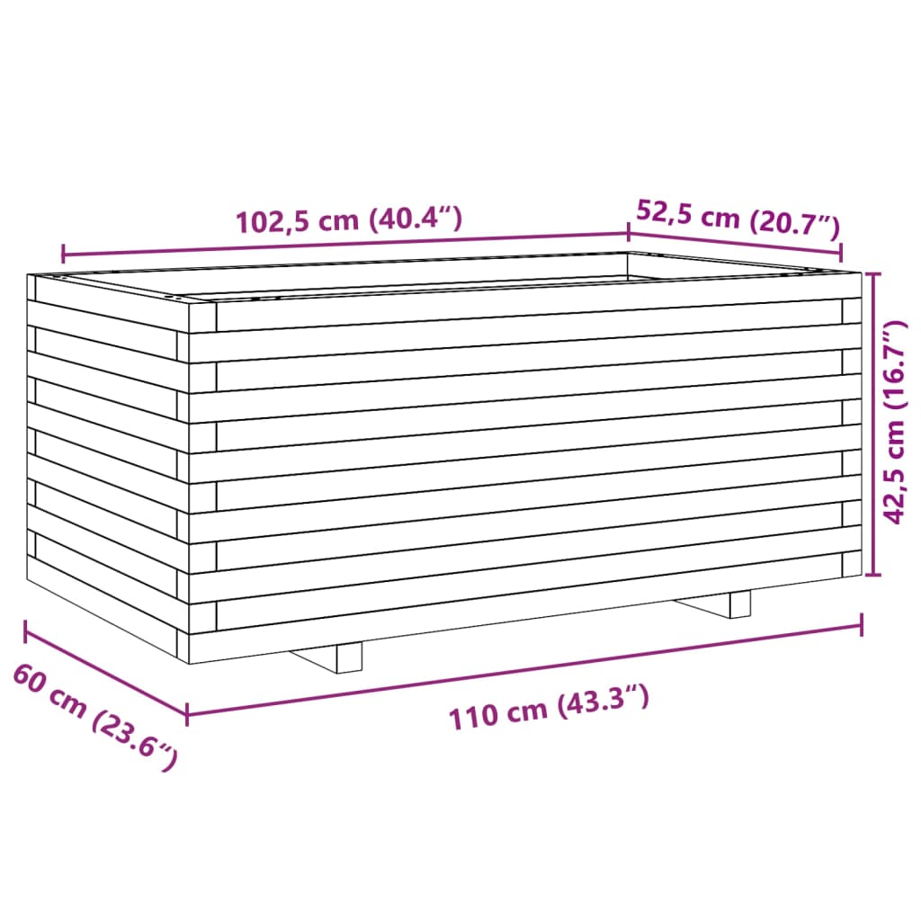 vidaXL Градинска кашпа, 110x60x49,5 см, импрегнирано борово дърво