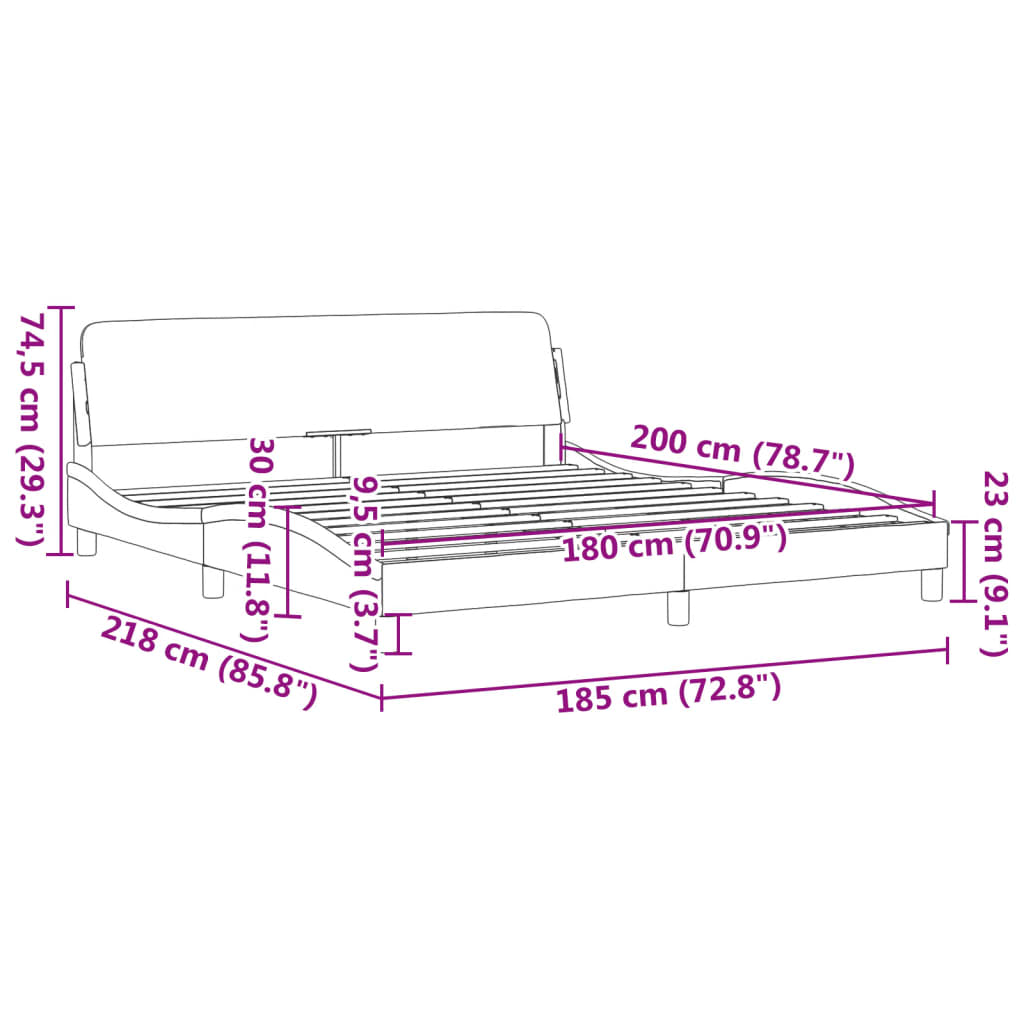 vidaXL Рамка за легло с табла, светлосива, 180x200 см плат