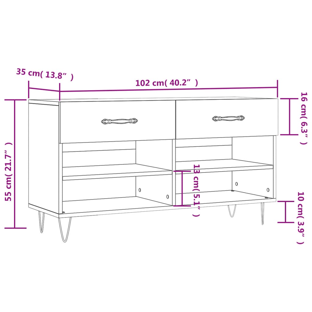 vidaXL Пейка за обувки, бяла, 102x35x55 см, инженерно дърво