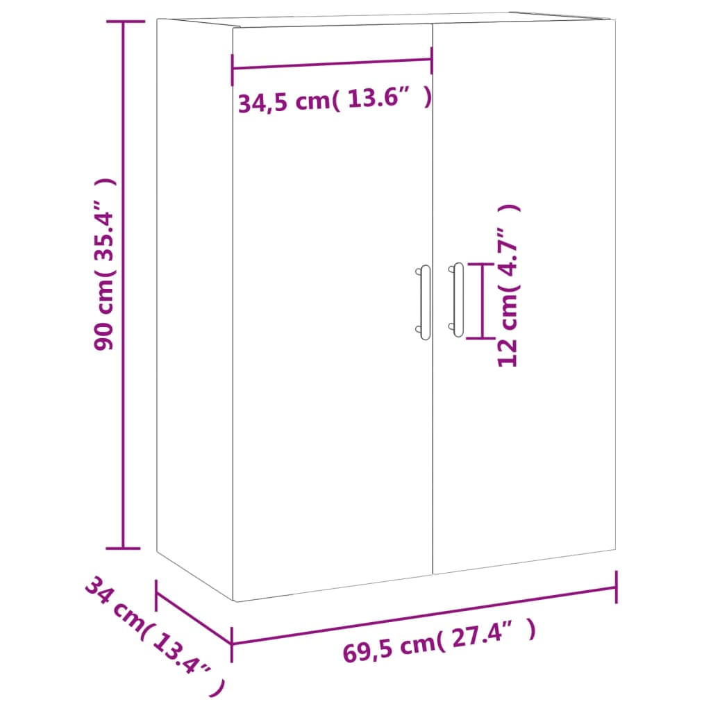 vidaXL Стенен шкаф кафяв дъб 69,5x34x90 см