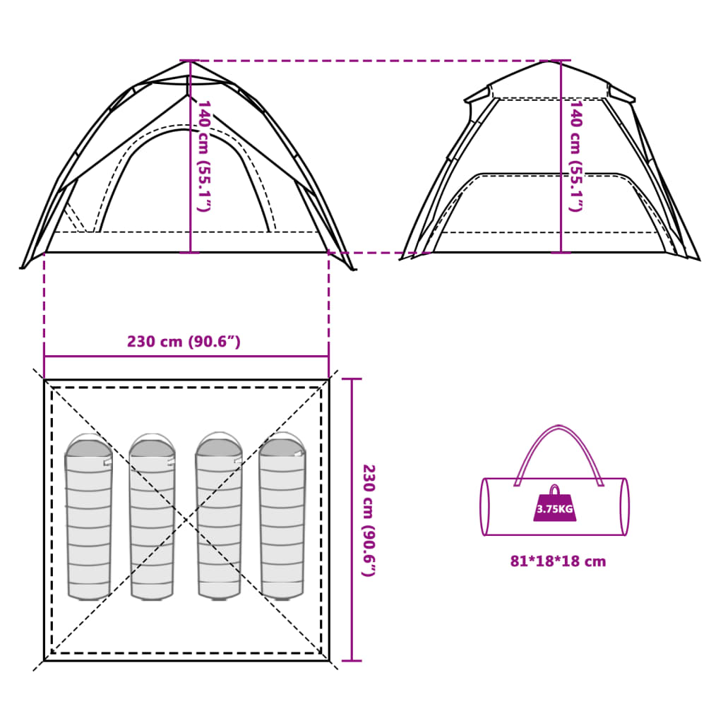 vidaXL Къмпинг палатка куполна 4-местна синя бързо освобождаване