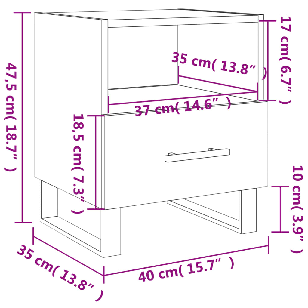 vidaXL Нощни шкафчета, 2 бр, бели, 40x35x47,5 см, инженерно дърво