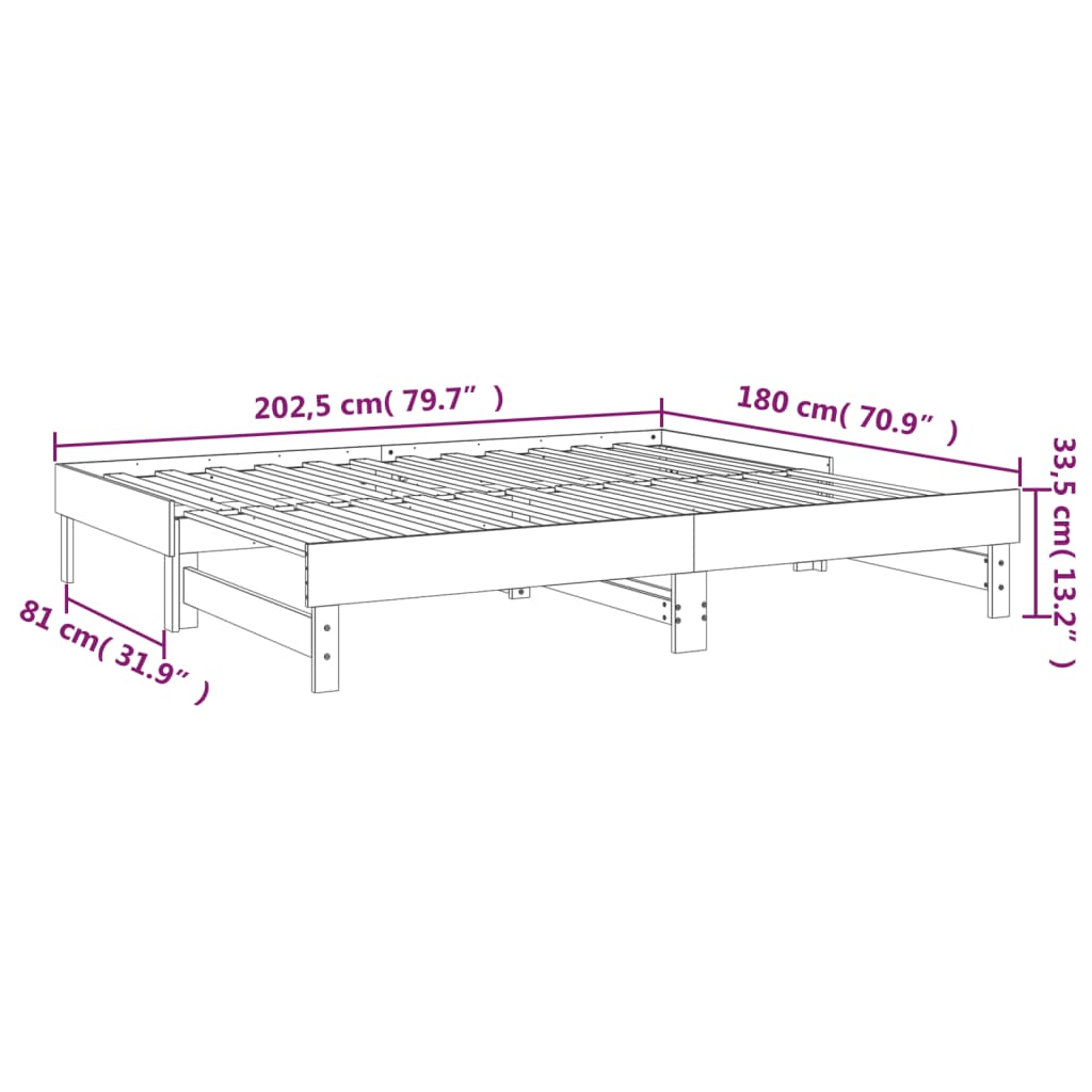 vidaXL Разтегателно дневно легло, без матрак, сиво, 2x(90x200) см