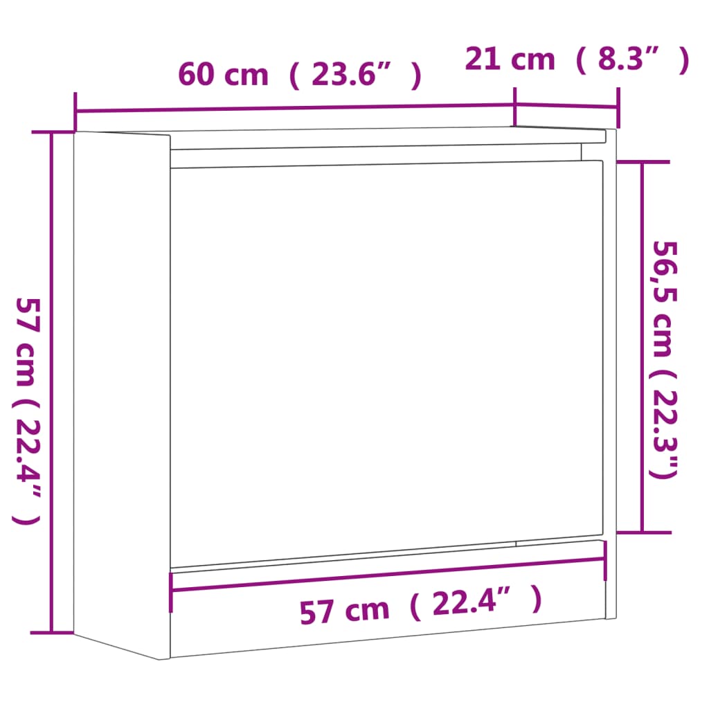 vidaXL Шкаф за обувки, черен, 60x21x57 см, инженерно дърво