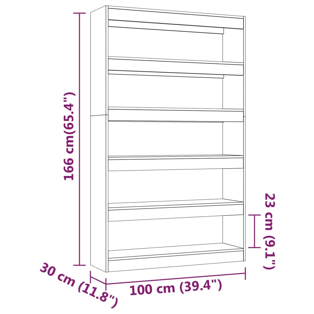 vidaXL Библиотека/разделител за стая, кафяв дъб, 100x30x166 см