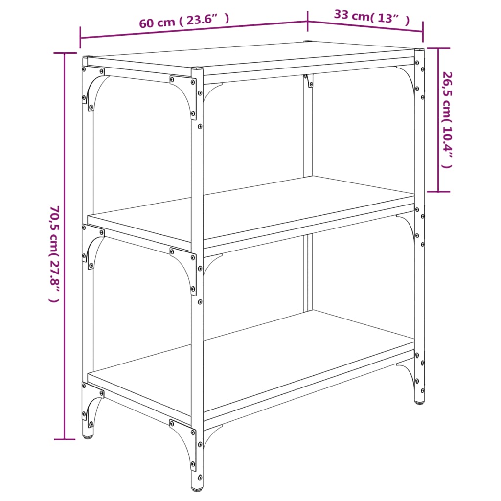 vidaXL Библиотека сив сонома 60x33x70,5 см инженерно дърво и стомана