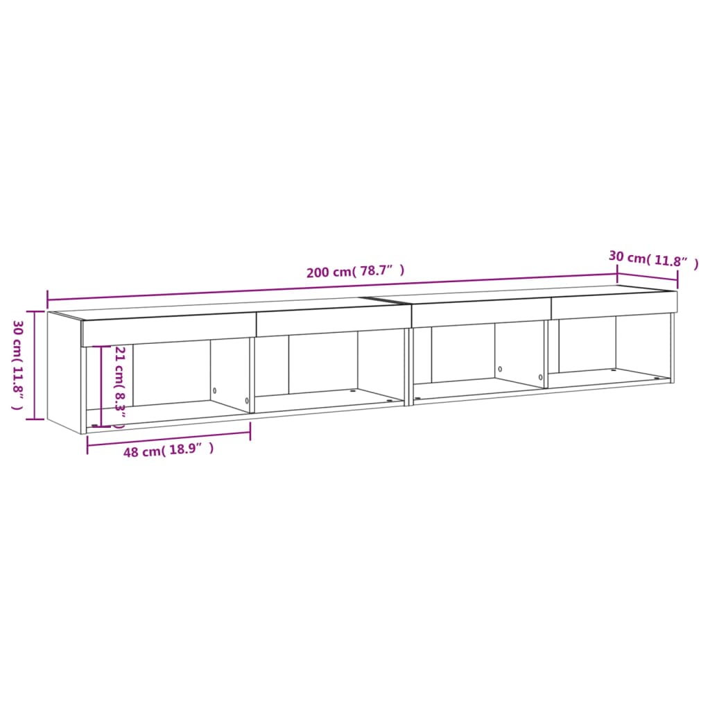 vidaXL ТВ шкафове с LED осветление, 2 бр, бели, 100x30x30 см