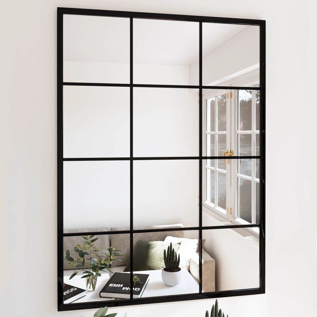 vidaXL Огледало за стена, черно, 80x60 см, метал