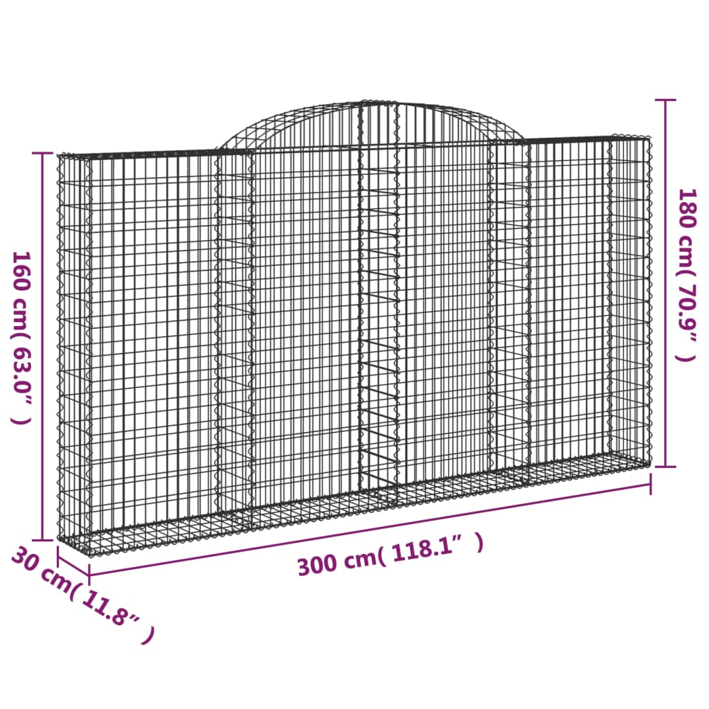 vidaXL Габионни кошници арка 2 бр 300x30x160/180 см поцинковано желязо