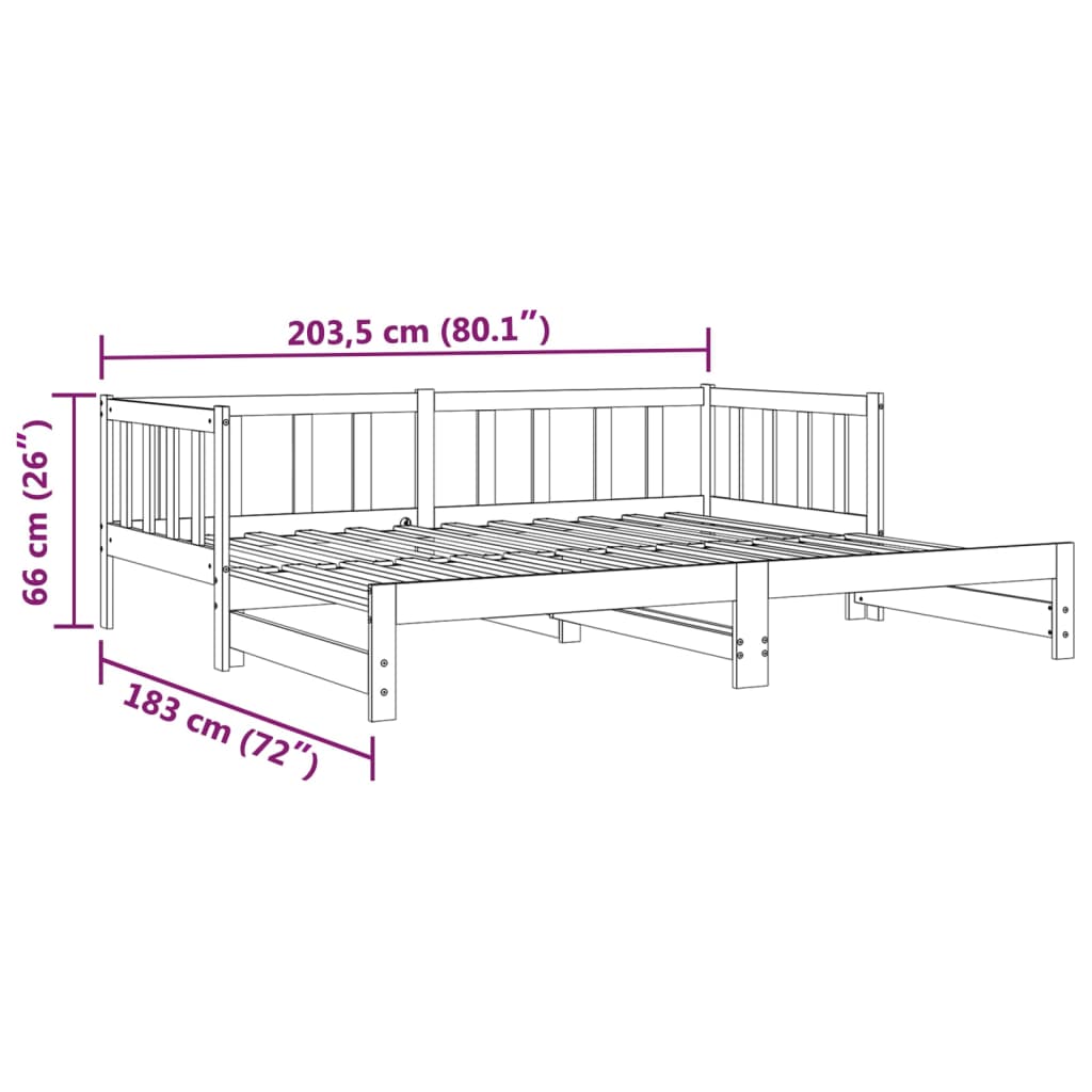 vidaXL Разтегателно дневно легло, без матрак, бяло, 2x(90x200) см