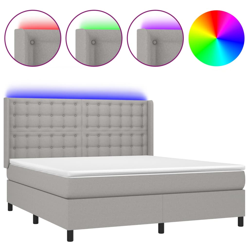 vidaXL Боксспринг легло с матрак и LED, светлосиво, 160x200 см, плат
