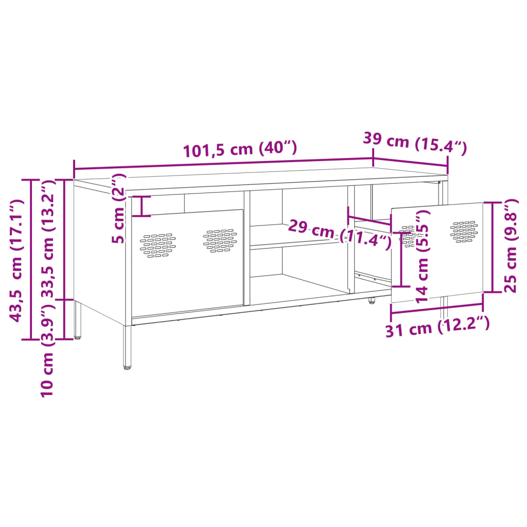 vidaXL ТВ шкаф маслиненозелен 101,5x39x43,5см студеновалцувана стомана