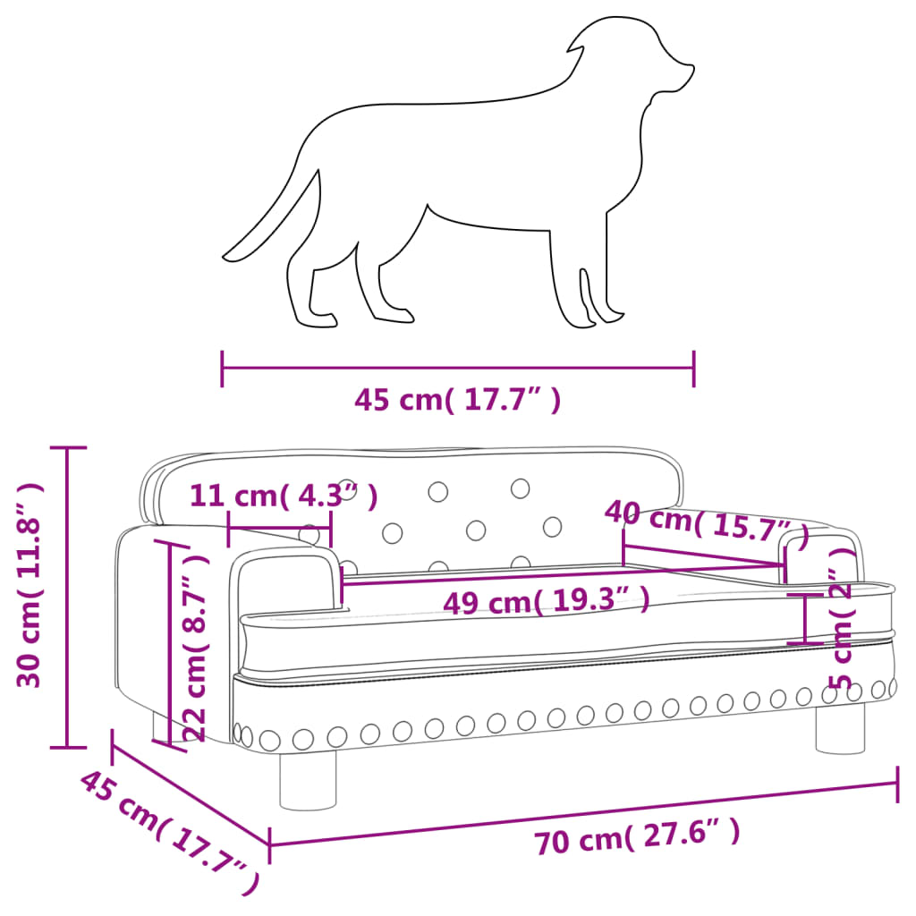 vidaXL Кучешко легло Синьо 70x45x30 см кадифе