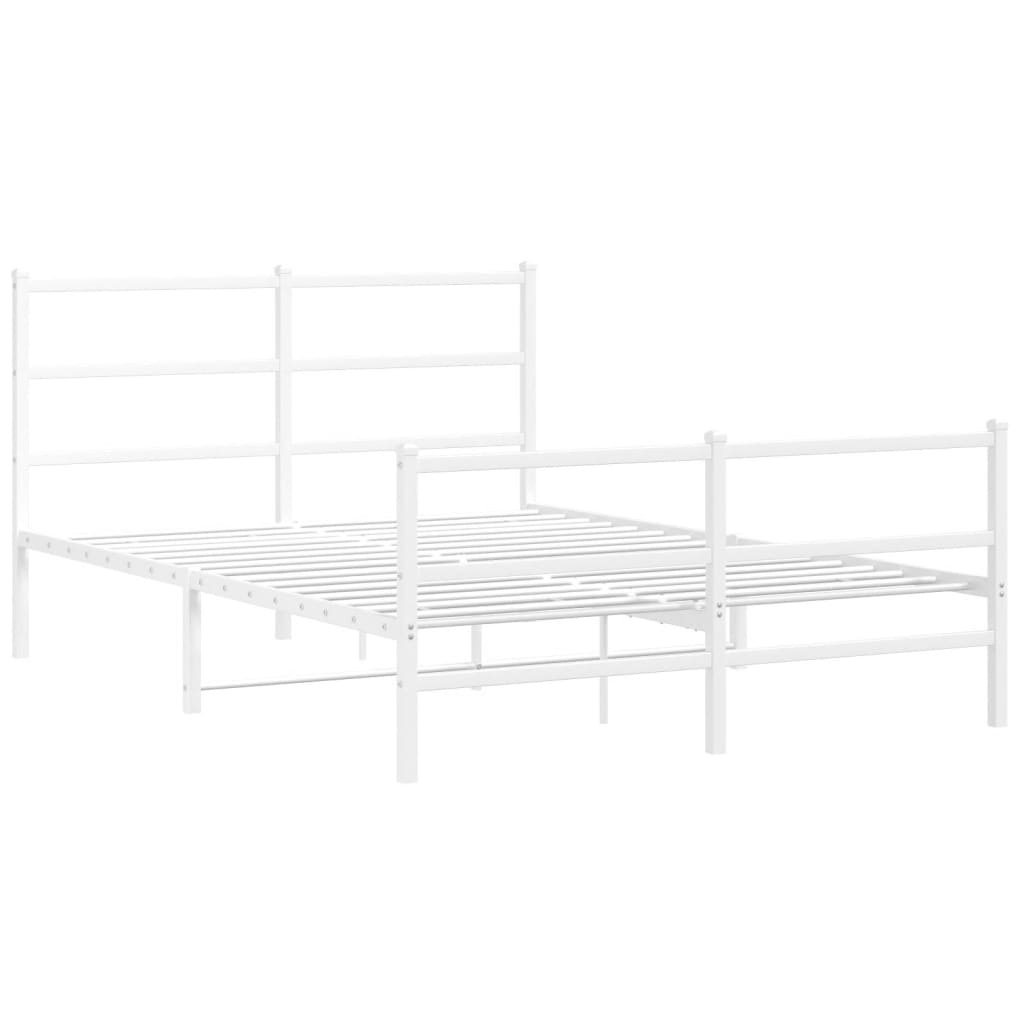 vidaXL Метална рамка за легло с горна и долна табла, бяла, 140x190 см