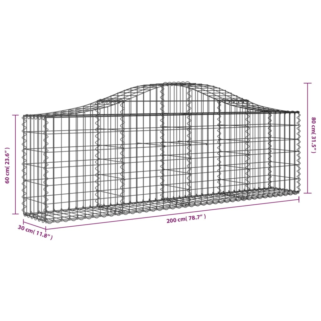 vidaXL Габионни кошници арка 10 бр 200x30x60/80 см поцинковано желязо