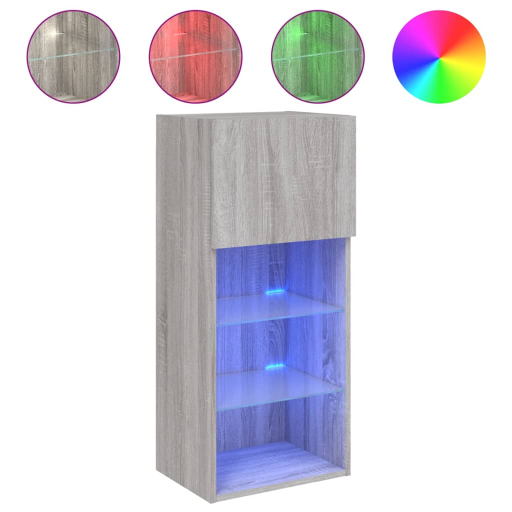 vidaXL ТВ шкаф с LED осветление, сив сонома, 40,5x30x90 см