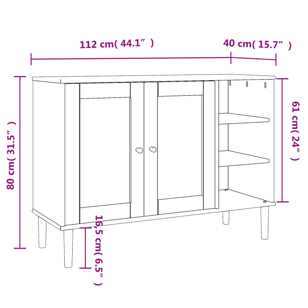 vidaXL Сайдборд "SENJA" ратанова визия черен 112x40x80 см бор масив