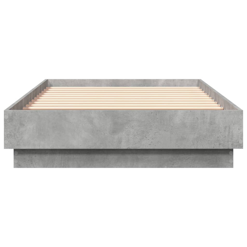vidaXL Рамка за легло с LED осветление, бетонно сив, 75x190 см