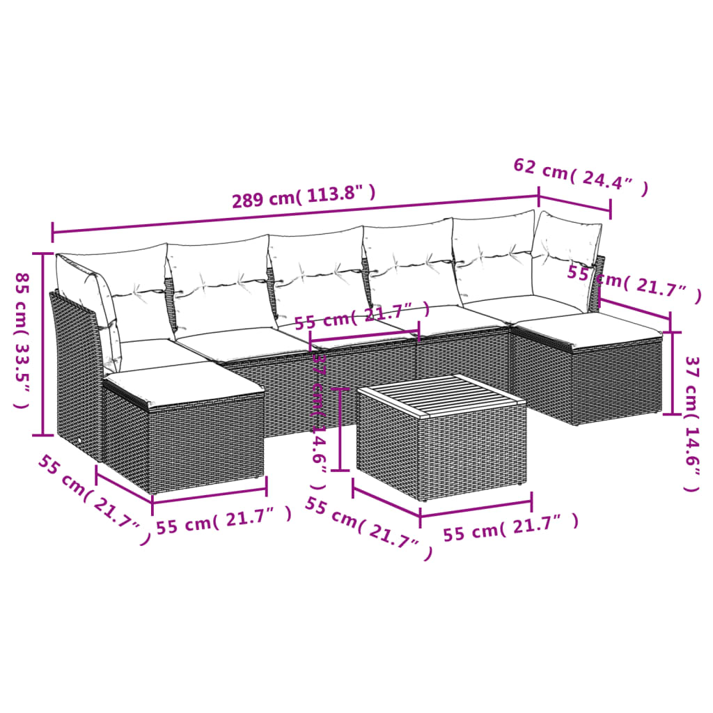 vidaXL Градински комплект диван с възглавници 8 части сив полиратан